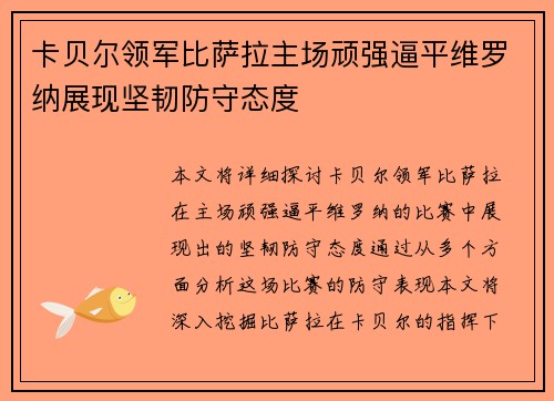 卡贝尔领军比萨拉主场顽强逼平维罗纳展现坚韧防守态度