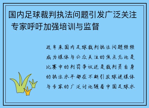 国内足球裁判执法问题引发广泛关注 专家呼吁加强培训与监督