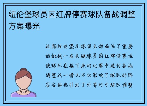 纽伦堡球员因红牌停赛球队备战调整方案曝光